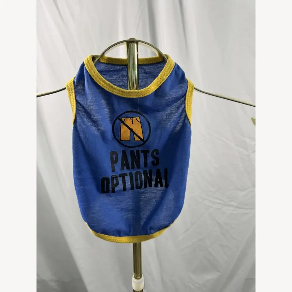 Pants Optional Funny Dog Tank Top Blue Yellow Size S Cute Pet Shirt Gift Summer